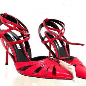 Zara strappy pumps heels red NWT 39 fits like 8.5
